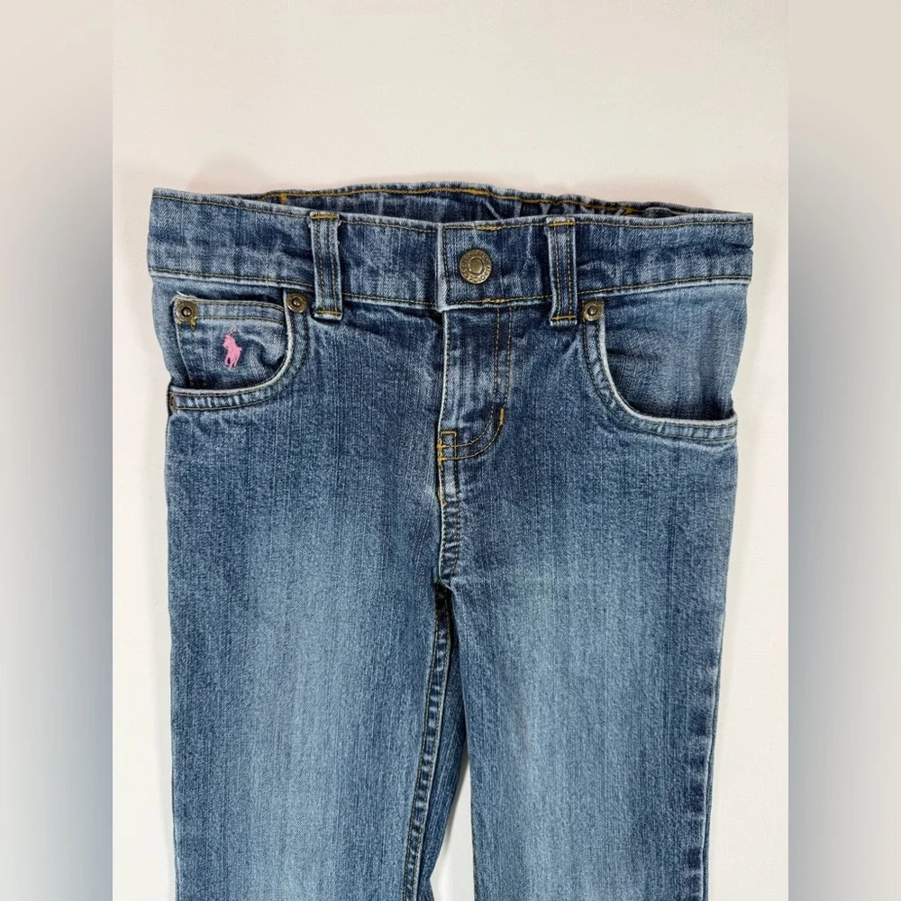 RALPH LAUREN Girls' Cotton Blend Y2K-Inspired Dark Wash Bootcut Leg Jeans Size 6